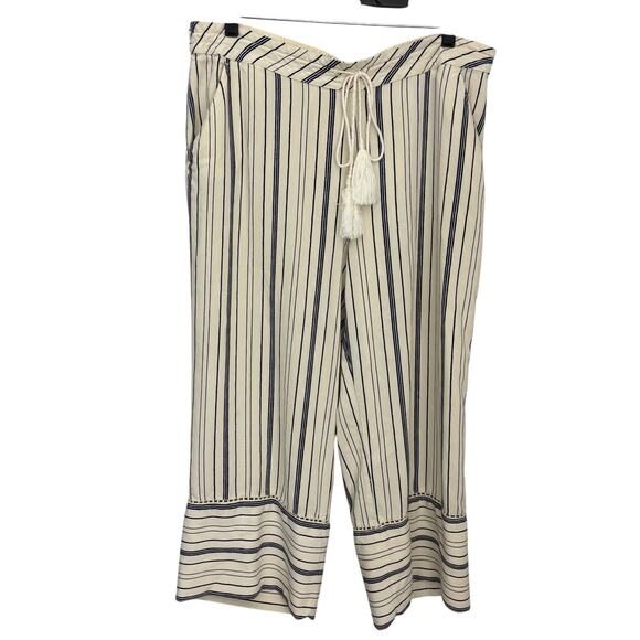 Soft Surroundings Wide Leg Crop Striped Pull On Pants Sz L Boho Resort - Picture 1 of 8